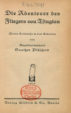Die Abenteuer des Fliegers von Tsingtau : meine Erlebnisse in drei Erdteilen