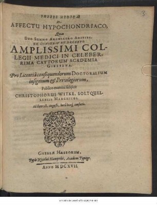 Theses Medicae De Affectu Hypochondriaco
