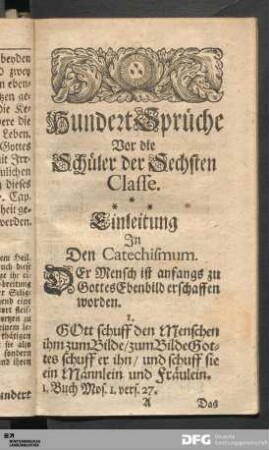 Hundert Sprüche Vor die Schüler der Sechsten Classe.