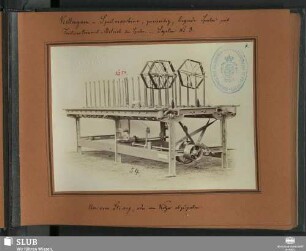 Kettengarn-Spulmaschine, zweiseitig, liegende Spulen mit Frictionstrommel-Betrieb der Spulen. System No. 3