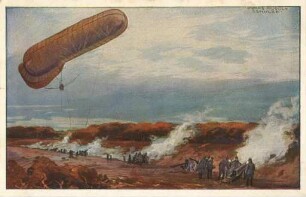 Erster Weltkrieg - Postkarten "Aus großer Zeit 1914/15". "Fesselballon, unsere Artilleriewirkung beobachtend" - "Deutscher Luftflotten-Verein für Schaffung einer starken deutschen Luftflotte und Förderung der Luftfahrerschule!"