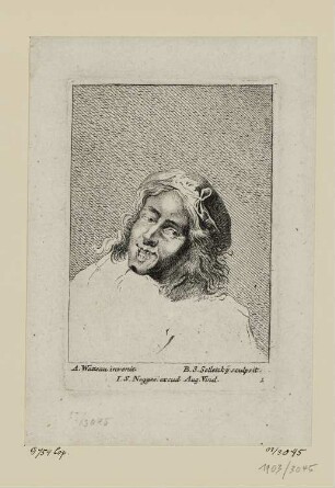 Lachender Mann, Blatt 1 der Folge "Studien zu Charakterköpfen"Tête d'homme, vue de trois quatrs; la tête est tournée à gauche et le regard est dirigé à droite