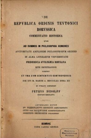 De Republica Ordinis Teutonici Borussica commentatio historica