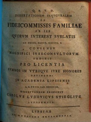 Diss. inaug. de fideicommissis familiae ab iis quorum interest sublatis