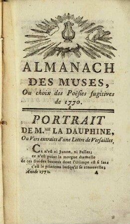 Almanach des muses : ou choix des poésies fugitives. 1771, 1771