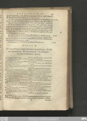 Caput V. De acquisitione originaria iuris in personas : ubi de iure parentum : de matrimoniis : de collegiis : de iure in subditos : servos.
