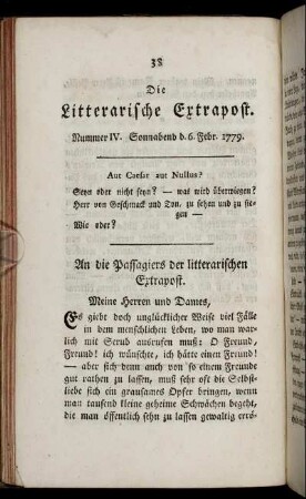 Nummer IV. Sonnabend d. 6. Febr. 1779.