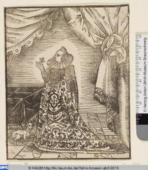 Elisabeth, Herzogin von Braunschweig, am Tisch stehend