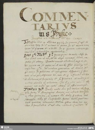 COMMENTARIUS in 8 Physic