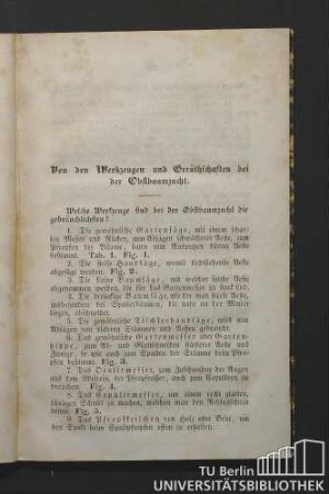 Von den Werkzeugen und Geräthschaften bei der Obstbaumzucht.
