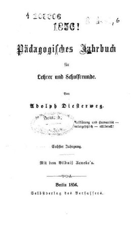 6: Pädagogisches Jahrbuch für Lehrer und Schulfreunde - 6.1856