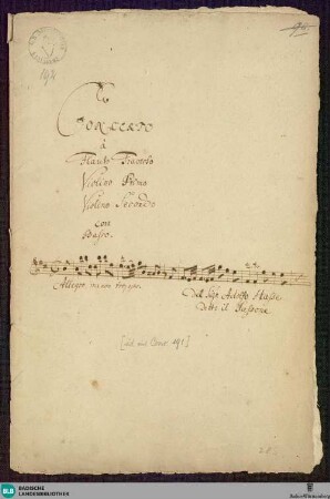 Concertos - Mus. Hs. 192 : fl, strings, b; b; GroF 277