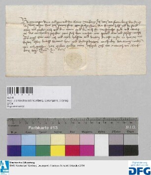 Hans von frowenberg jun. kündigt dem Rate der Stadt Nuernberg an, dass er swartz Fritz von sachsenhein jun. Hilfe und Beistand gegen Nürnberg thun wolle.