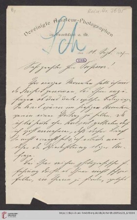 Brief von Carl Schleussner an Max Wolf