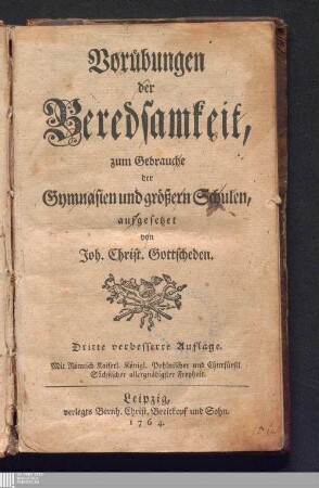 Vorübungen der Beredsamkeit : zum Gebrauche der Gymnasien und größern Schulen