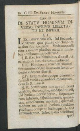 Cap. III. De Statu Hominum Diverso Inprimis Libertatis Et Imperii