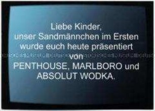 Satirische Postkarte zum Thema Werbung