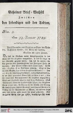 Geheimer Brief-Wechsel zwischen den Lebendigen und den Todten Nro. 2