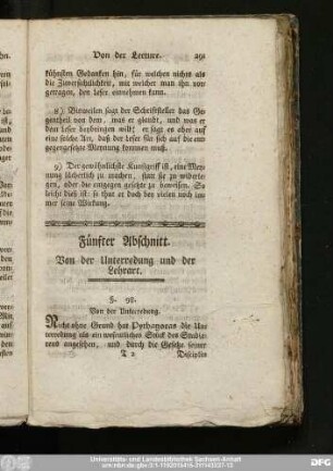Fünfter Abschnitt. Von der Unterredung und der Lehrart.