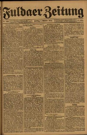 Erste Ausgabe vom Freitag, den 01. Oktober 1920.