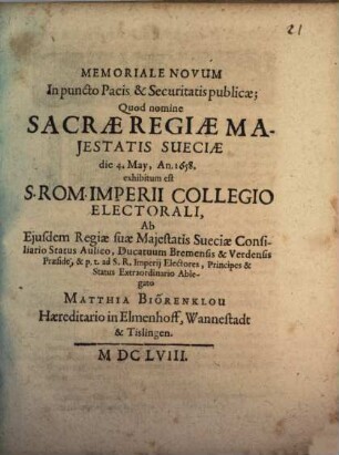 Memoriale Novum In puncto Pacis & Securitatis publicæ