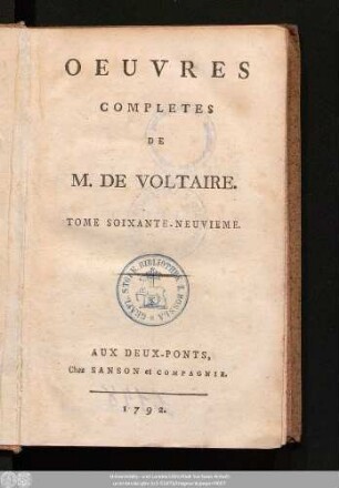 Tome Soixante-Neuvieme = Melanges Litteraires, T. II.: Oeuvres Completes De M. De Voltaire