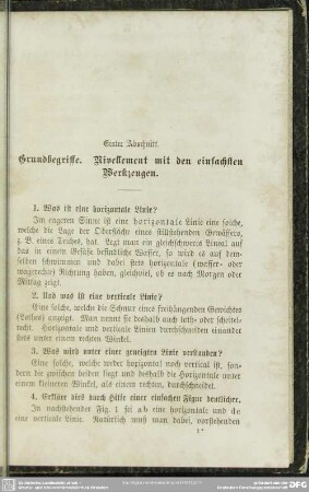 Erster Abschnitt. Grundbegriffe. Nivellement mit den einfachsten Werkzeugen