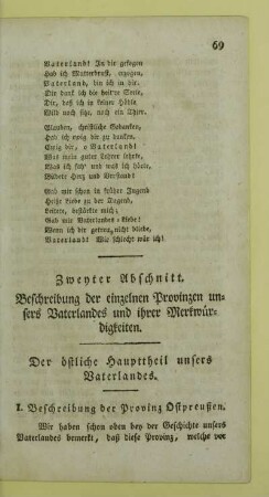 I. Beschreibung der Provinz Ostpreußen