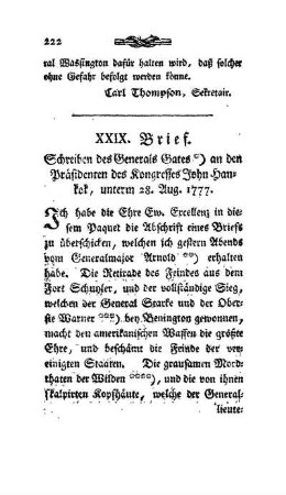 XXIX. Brief - Schreiben des General Gates an John Hankok