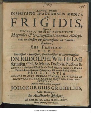 Disputatio Inauguralis Medica De Frigidis
