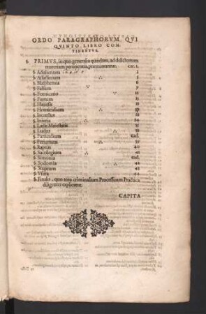 Ordo paragraphorum qui quinto libro continentur.