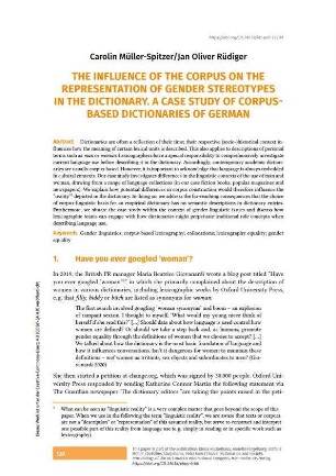The influence of the corpus on the representation of gender stereotypes in the dictionary. A case study of corpus-based dictionaries of German