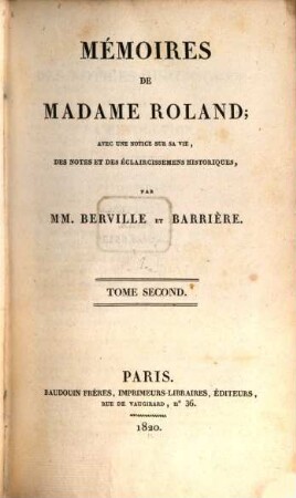 Mémoires De Madame Roland, Tome Second