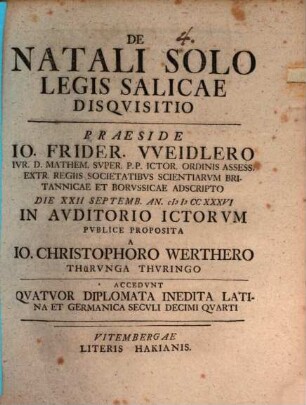 De Natali Solo Legis Salicae Disqvisitio