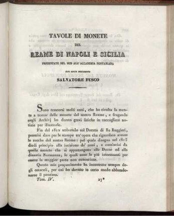 TAVOLE DI MONETE