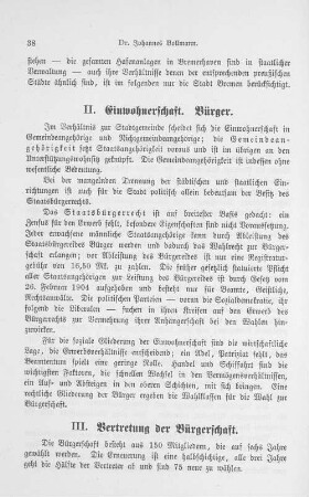 II. Einwohnerschaft. Bürger.