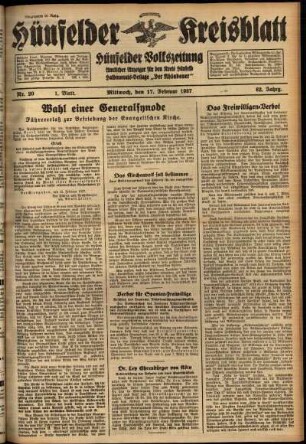 Erste Ausgabe vom Mittwoch, den 17. Februar 1937.