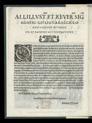 Dedikation an Giulio Caracciolo, Erzbischof von Trani von Federico Wynant