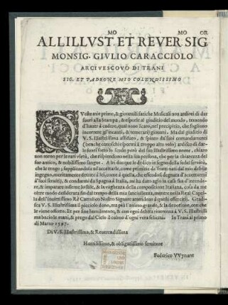 Dedikation an Giulio Caracciolo, Erzbischof von Trani von Federico Wynant