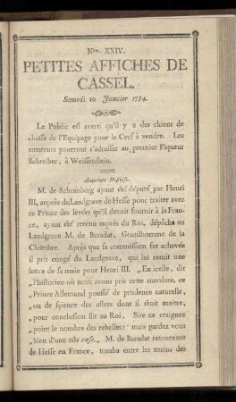 No XXIV (Samedi 10 Janvier 1784)
