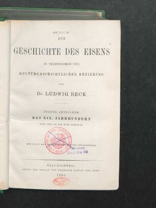 Abteilung 5: Das XIX. Jahrhundert von 1860 an bis zum Schluss
