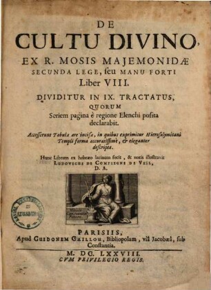 De cultu divino : ex R. Mosis Maiemonidae secunda lege, seu manu forti liber VIII.