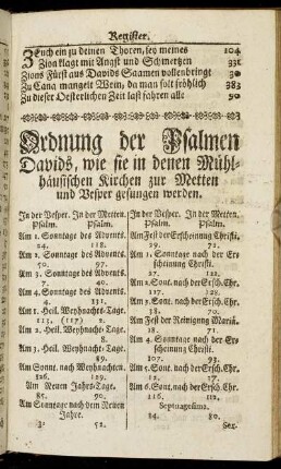 Ordnung der Psalmen Davids, wie sie in denen Mühlhäusischen Kirchen zur Metten und Vesper gesungen werden.