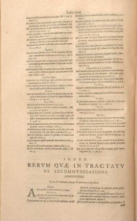 Index Rervm Qvae In Tractatv De Excommvnicatione continentur.