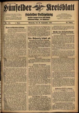 Erste Ausgabe vom Mittwoch, den 26. September 1934.