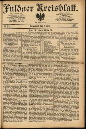 Erste Ausgabe vom Samstag, den 03. Juni 1893.