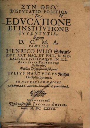Disp. pol. de educatione et institutione iuventutis