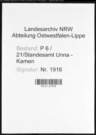 Sterberegister Standesamt Unna-Kamen