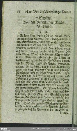2 Capittel. Von den Vorstellungs-Trieben der Thiere