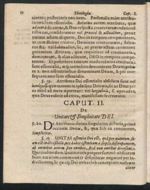 Caput. II. De Unitate & Simplicate Dei.